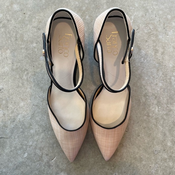 Franco Sarto Raffia Pointed Toe Slingback Block Heels Women’s 9 Neutral Shoes - Picture 3 of 8